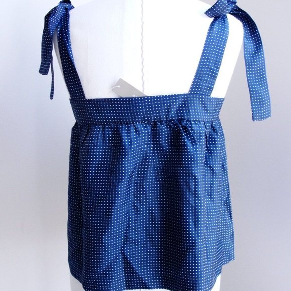 J Crew Tie Shoulder Silk Top Polka dot Navy Blue White Tank Cami Zip Bow 12 - Picture 8 of 16